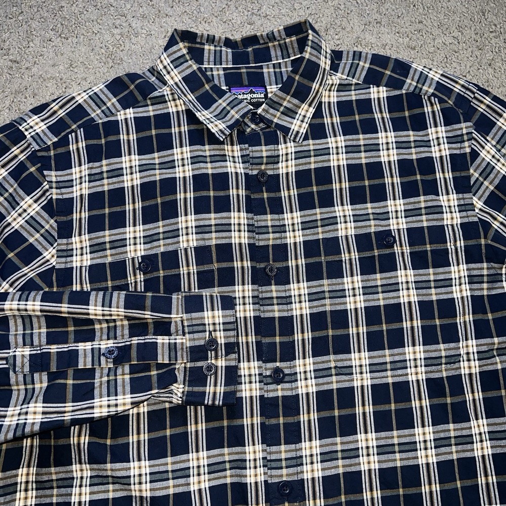 Patagonia Shirt Mens Large Plaid 100% Organic Cotton Rip Stop Outdoor